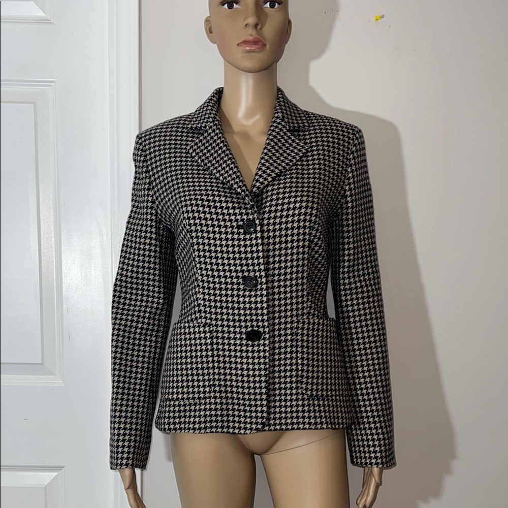 MaxMara Houndstooth Virgin Wool/Cashmere Blend Blazer